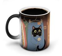 KLJHNVBM Novelty Color Changing Mug 12 Oz, Magic Heat Sensitive Ceramic Coffee Cup, Cute Kitten in Jean Pocket Coffee Mug for Office Home & Gifts