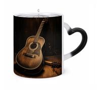 KLJHNVBM Old West Guitar Color Changing Coffee Mugs 11 Oz Heat Changing Mug Magic Ceramic Mugs Novelty Tea Cup Hidden Message Coffee Mug for Birthday, Christmas, Funny Gifts