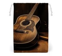 KLJHNVBM Old West Guitar Gift Bag, 12 * 18cm Double-Sided Print Canvas Drawstring Bag - Reusable Multi-Purpose Storage Sack for Travel, Snacks & Jewelry