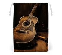KLJHNVBM Old West Guitar Gift Bag, 20 * 25cm Double-Sided Print Canvas Drawstring Bag - Reusable Multi-Purpose Storage Sack for Travel, Snacks & Jewelry
