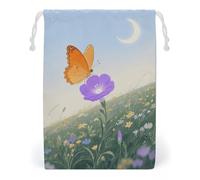 KLJHNVBM Orange Butterfly Moon Flower Gift Bag, 20 * 25cm Double-Sided Print Canvas Drawstring Bag - Reusable Multi-Purpose Storage Sack for Travel, Snacks & Jewelry