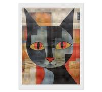 KLJHNVBM Orange Red Eyes Cat Diamond Painting Kits, 5D Round Gem Art Kits for Beginners, DIY Full Drill Diamond Dots for Home Wall Decor & Gift 12"x16"