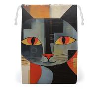 KLJHNVBM Orange Red Eyes Cat Gift Bag, 12 * 18cm Double-Sided Print Canvas Drawstring Bag - Reusable Multi-Purpose Storage Sack for Travel, Snacks & Jewelry