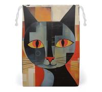 KLJHNVBM Orange Red Eyes Cat Gift Bag, 20 * 25cm Double-Sided Print Canvas Drawstring Bag - Reusable Multi-Purpose Storage Sack for Travel, Snacks & Jewelry