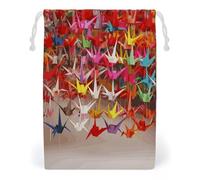 KLJHNVBM Origami Paper Cranes Gift Bag, 20 * 25cm Double-Sided Print Canvas Drawstring Bag - Reusable Multi-Purpose Storage Sack for Travel, Snacks & Jewelry
