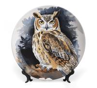 KLJHNVBM Owl Bone China Decorative Plate 6inch Ceramic Decorative Plate with Display Stand Art Porcelain Plates Wall Hanging Bone China Dish for Home Office Wall Decor
