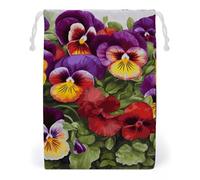 KLJHNVBM Pansy Perfection Gift Bag, 12 * 18cm Double-Sided Print Canvas Drawstring Bag - Reusable Multi-Purpose Storage Sack for Travel, Snacks & Jewelry