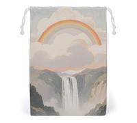 KLJHNVBM Pastel Cloud with Rainbow Sky Gift Bag, 20 * 25cm Double-Sided Print Canvas Drawstring Bag - Reusable Multi-Purpose Storage Sack for Travel, Snacks & Jewelry