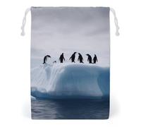 KLJHNVBM Penguins on The Iceberg Gift Bag, 20 * 25cm Double-Sided Print Canvas Drawstring Bag - Reusable Multi-Purpose Storage Sack for Travel, Snacks & Jewelry