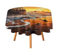 KLJHNVBM Pirate Ship in The Sunset Tablecloth 50x50in Round Table Cloth Durable Polyester, Washable Stain Resistant Table Cover for Indoor Outdoor (Picnic, Dining, Party)