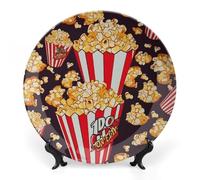 KLJHNVBM Popcorn Print Bone China Decorative Plate 7inch Ceramic Decorative Plate with Display Stand Art Porcelain Plates Wall Hanging Bone China Dish for Home Office Wall Decor