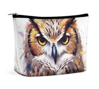 KLJHNVBM Portable Travel Makeup Bag, Lightweight Cosmetic Organizer with Zipper Waterproof PU Leather Toiletry Bag, Watercolor Cool Owl Head Cosmetic Bags for Women