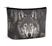 KLJHNVBM Portable Travel Makeup Bag, Lightweight Cosmetic Organizer with Zipper Waterproof PU Leather Toiletry Bag, Wolf Head Pattern Cosmetic Bags for Women