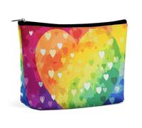 KLJHNVBM Portable Travel Makeup Bag, Lightweight Cosmetic Organizer with Zipper Waterproof PU Leather Toiletry Bag, Colorful Rainbow Love Heart Cosmetic Bags for Women