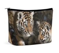 KLJHNVBM Portable Travel Makeup Bag, Lightweight Cosmetic Organizer with Zipper Waterproof PU Leather Toiletry Bag, Siberian Tiger Cosmetic Bags for Women