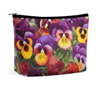 KLJHNVBM Portable Travel Makeup Bag, Lightweight Cosmetic Organizer with Zipper Waterproof PU Leather Toiletry Bag, Pansy Perfection Cosmetic Bags for Women