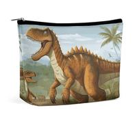 KLJHNVBM Portable Travel Makeup Bag, Lightweight Cosmetic Organizer with Zipper Waterproof PU Leather Toiletry Bag, Jurassic Period Dinosaur Cosmetic Bags for Women