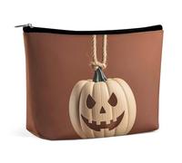 KLJHNVBM Portable Travel Makeup Bag, Lightweight Cosmetic Organizer with Zipper Waterproof PU Leather Toiletry Bag, Wooden Pumpkins Cosmetic Bags for Women