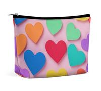 KLJHNVBM Portable Travel Makeup Bag, Lightweight Cosmetic Organizer with Zipper Waterproof PU Leather Toiletry Bag, Colored Love Hearts Cosmetic Bags for Women