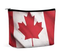 KLJHNVBM Portable Travel Makeup Bag, Lightweight Cosmetic Organizer with Zipper Waterproof PU Leather Toiletry Bag, Canadian Flag Cosmetic Bags for Women