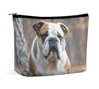 KLJHNVBM Portable Travel Makeup Bag, Lightweight Cosmetic Organizer with Zipper Waterproof PU Leather Toiletry Bag, English Bulldogs Cosmetic Bags for Women