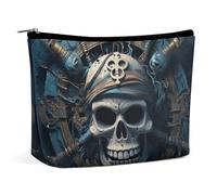 KLJHNVBM Portable Travel Makeup Bag, Lightweight Cosmetic Organizer with Zipper Waterproof PU Leather Toiletry Bag, Skeleton Pirate Cosmetic Bags for Women