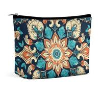 KLJHNVBM Portable Travel Makeup Bag, Lightweight Cosmetic Organizer with Zipper Waterproof PU Leather Toiletry Bag, Vintage Mandala Flowers Cosmetic Bags for Women