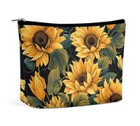 KLJHNVBM Portable Travel Makeup Bag, Lightweight Cosmetic Organizer with Zipper Waterproof PU Leather Toiletry Bag, Sunflower Thank You for Brightening My Life Cosmetic Bags for Women