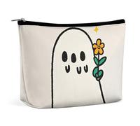 KLJHNVBM Portable Travel Makeup Bag, Lightweight Cosmetic Organizer with Zipper Waterproof PU Leather Toiletry Bag, Take The Flower Ghost Cosmetic Bags for Women