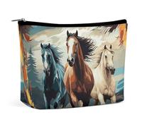 KLJHNVBM Portable Travel Makeup Bag, Lightweight Cosmetic Organizer with Zipper Waterproof PU Leather Toiletry Bag, A Pattern with Horses As A Background Cosmetic Bags for Women