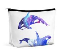 KLJHNVBM Portable Travel Makeup Bag, Lightweight Cosmetic Organizer with Zipper Waterproof PU Leather Toiletry Bag, Orca Killer Whale Cosmetic Bags for Women