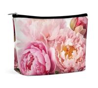 KLJHNVBM Portable Travel Makeup Bag, Lightweight Cosmetic Organizer with Zipper Waterproof PU Leather Toiletry Bag, Peony Flowers Blossom Cosmetic Bags for Women