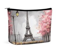 KLJHNVBM Portable Travel Makeup Bag, Lightweight Cosmetic Organizer with Zipper Waterproof PU Leather Toiletry Bag, Oil Painting Paris Eiffel Tower Cosmetic Bags for Women