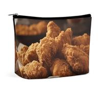 KLJHNVBM Portable Travel Makeup Bag, Lightweight Cosmetic Organizer with Zipper Waterproof PU Leather Toiletry Bag, A Plate Of Fried Chicken Cosmetic Bags for Women