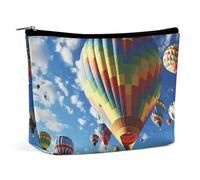 KLJHNVBM Portable Travel Makeup Bag, Lightweight Cosmetic Organizer with Zipper Waterproof PU Leather Toiletry Bag, Colorful Hot Air Balloon Cosmetic Bags for Women