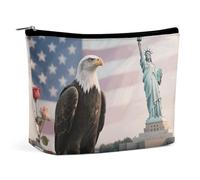 KLJHNVBM Portable Travel Makeup Bag, Lightweight Cosmetic Organizer with Zipper Waterproof PU Leather Toiletry Bag, American Eagle Patriotic Usa Cosmetic Bags for Women