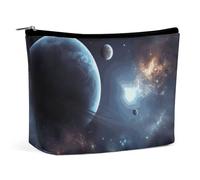 KLJHNVBM Portable Travel Makeup Bag, Lightweight Cosmetic Organizer with Zipper Waterproof PU Leather Toiletry Bag, Moon Stars And Planets Cosmetic Bags for Women