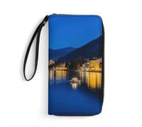 KLJHNVBM PU Leather Wristlet Wallet for Women Men Blue Lake Tahoe Clutch Small Purse with Card Slots for Travel