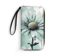 KLJHNVBM PU Leather Wristlet Wallet for Women Men Mint Green Watercolor Daisy Clutch Small Purse with Card Slots for Travel