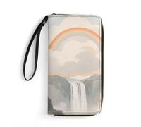 KLJHNVBM PU Leather Wristlet Wallet for Women Men Pastel Cloud with Rainbow Sky Clutch Small Purse with Card Slots for Travel