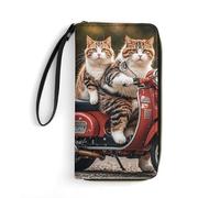 KLJHNVBM PU Leather Wristlet Wallet for Women Men Two Funny Cats Driving A Motorcycle Clutch Small Purse with Card Slots for Travel