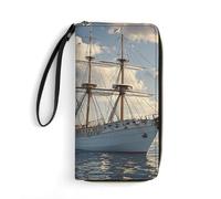 KLJHNVBM PU Leather Wristlet Wallet for Women Men Vintage Nautical White Ship Clutch Small Purse with Card Slots for Travel