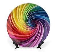 KLJHNVBM Rainbow Spiral Bone China Decorative Plate 8inch Ceramic Decorative Plate with Display Stand Art Porcelain Plates Wall Hanging Bone China Dish for Home Office Wall Decor