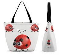 KLJHNVBM Red Ladybug Tote Bag for Women with Zipper, Lightweight Oxford Pool Tote Bag Reusable Grocery Bags Shopping Bags Small Medium Handbags for Travel, Work, Gym
