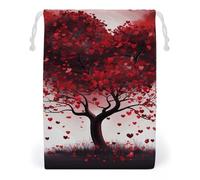 KLJHNVBM Red Love Heart Tree Gift Bag, 12 * 18cm Double-Sided Print Canvas Drawstring Bag - Reusable Multi-Purpose Storage Sack for Travel, Snacks & Jewelry