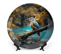 KLJHNVBM Relaxing Rain And Birds Sounds Bone China Decorative Plate 10inch Ceramic Decorative Plate with Display Stand Art Porcelain Plates Wall Hanging Bone China Dish for Home Office Wall Decor