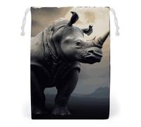 KLJHNVBM Rhino Gift Bag, 12 * 18cm Double-Sided Print Canvas Drawstring Bag - Reusable Multi-Purpose Storage Sack for Travel, Snacks & Jewelry