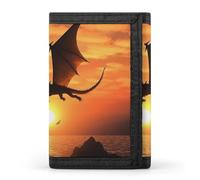 KLJHNVBM Sea Sunset Flying Dragon Trifold Wallet for Men - Money Clip Slim Wallets with Multiple Card Slots Minimalist Small Front Pocket Wallet for Everyday Carry