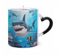 KLJHNVBM Shark Ocean Theme Color Changing Coffee Mugs 11 Oz Heat Changing Mug Magic Ceramic Mugs Novelty Tea Cup Hidden Message Coffee Mug for Birthday, Christmas, Funny Gifts