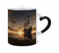 KLJHNVBM Ship in The Lake Sunset Color Changing Coffee Mugs 11 Oz Heat Changing Mug Magic Ceramic Mugs Novelty Tea Cup Hidden Message Coffee Mug for Birthday, Christmas, Funny Gifts